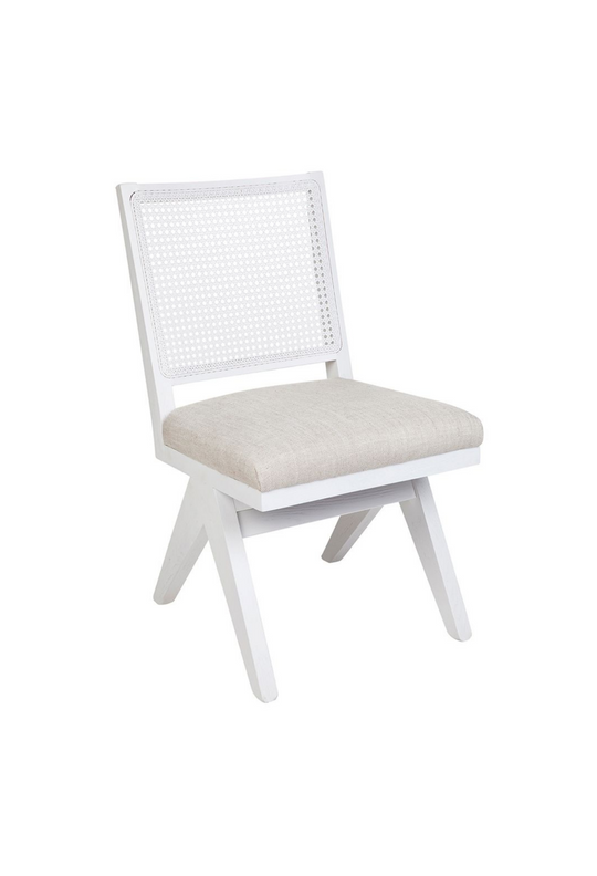 Ibiza White Rattan Dining Chair - Natural Linen (Sale)