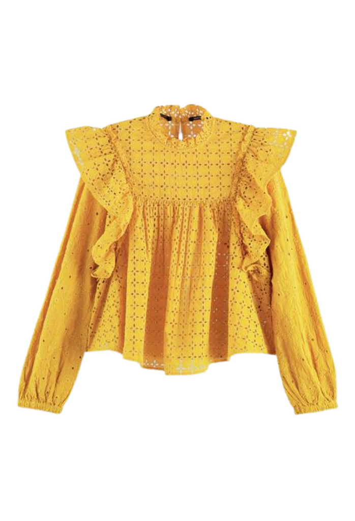 Organic Cotton Broderie Anglaise Top - Yellow