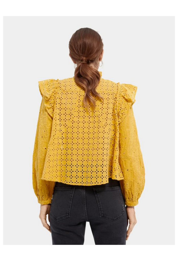 Organic Cotton Broderie Anglaise Top - Yellow