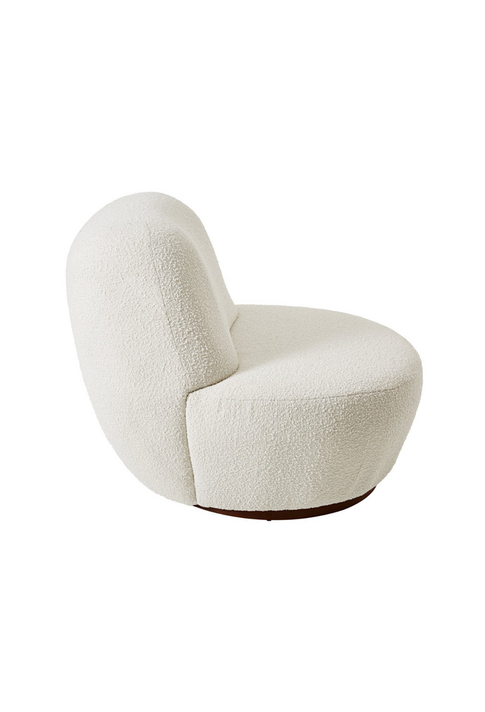 Modern Armless Tub-Style Chair with a Chunky Back Rest and Seat Fully Upholstered in Ivory Boucle with a Copper Finish Base