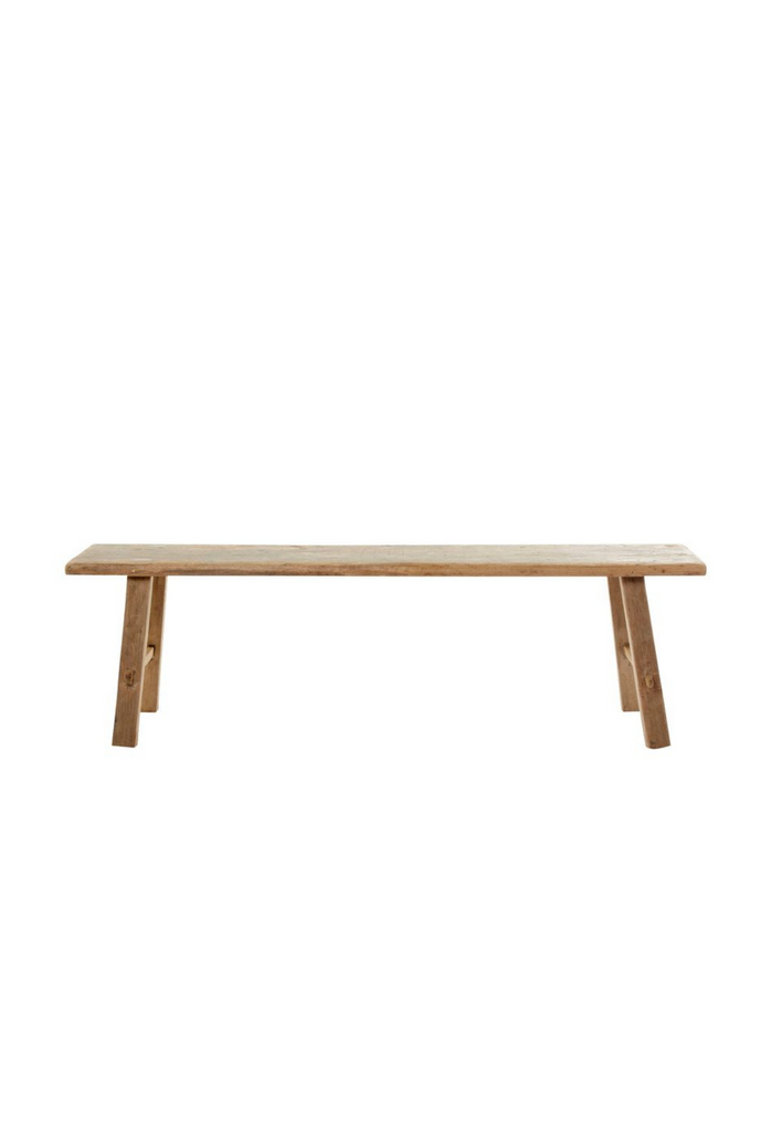 Petit Rustic Looking Bench Stool in Natural Recycled Teak on White Background