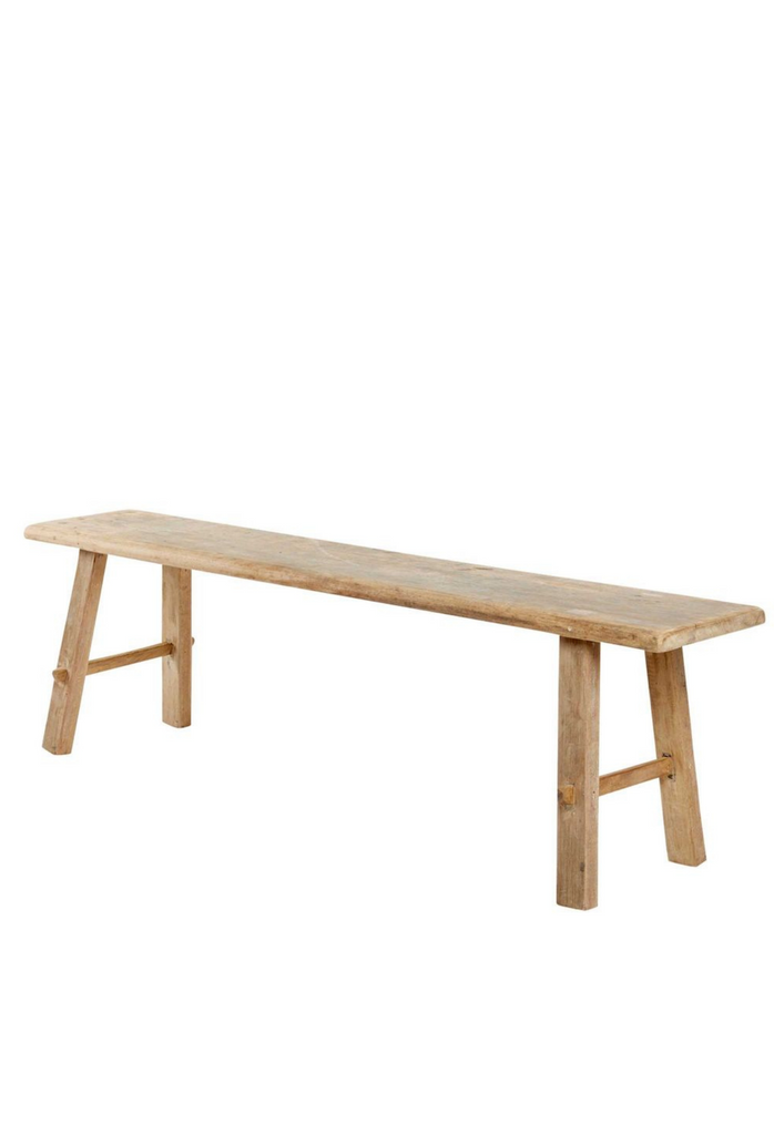 Petit Rustic Looking Bench Stool in Natural Recycled Teak on White Background