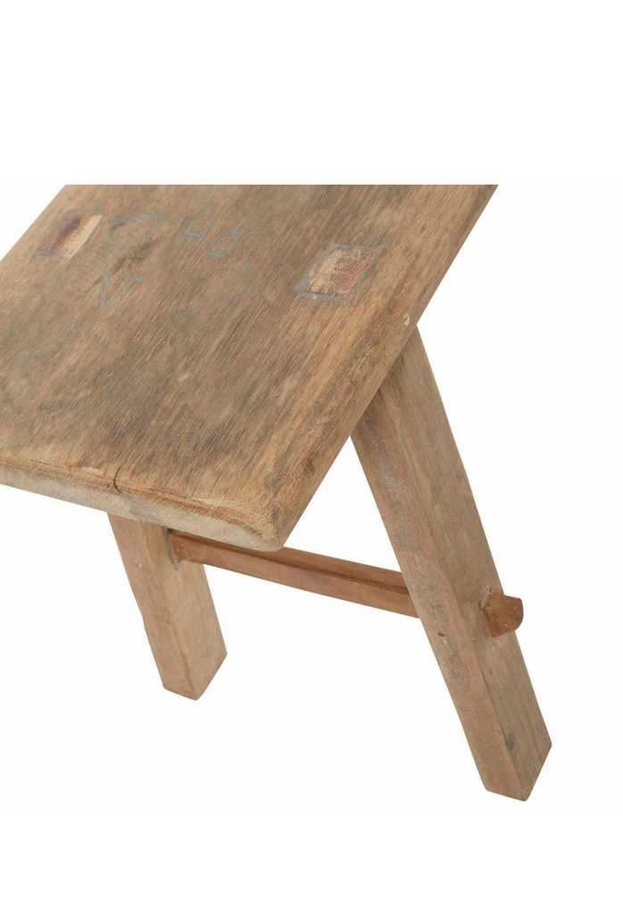 Petit Rustic Looking Bench Stool in Natural Recycled Teak on White Background