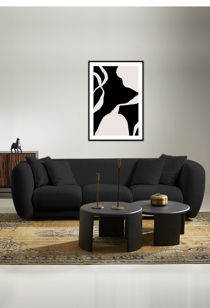 Minimal abstract modern portrait landscape print black large thick uneven lines on a cream background.