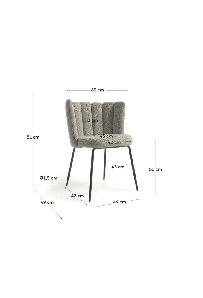 Modern tubular back seat grey boucle dining chair