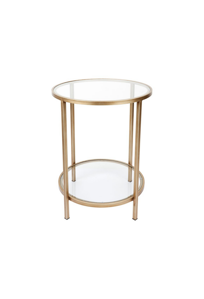 Elegant round antique gold frame and mirrored side table