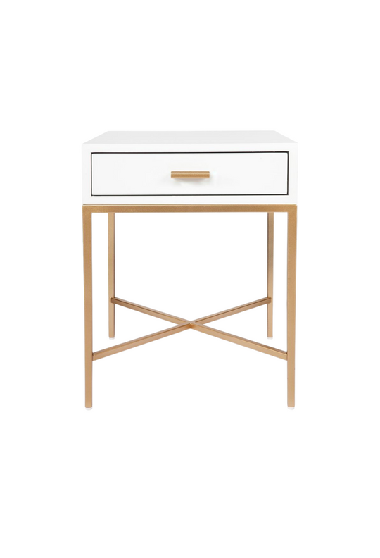 Nessi White Bedside Table Gold