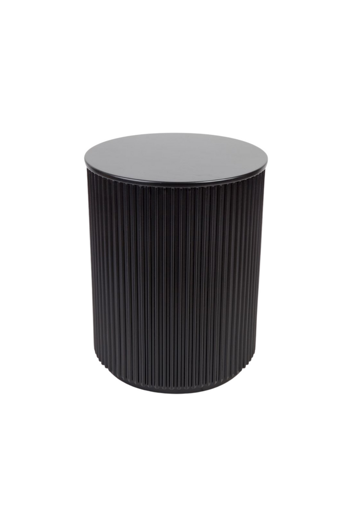 Contemporary black round side table with textured facade