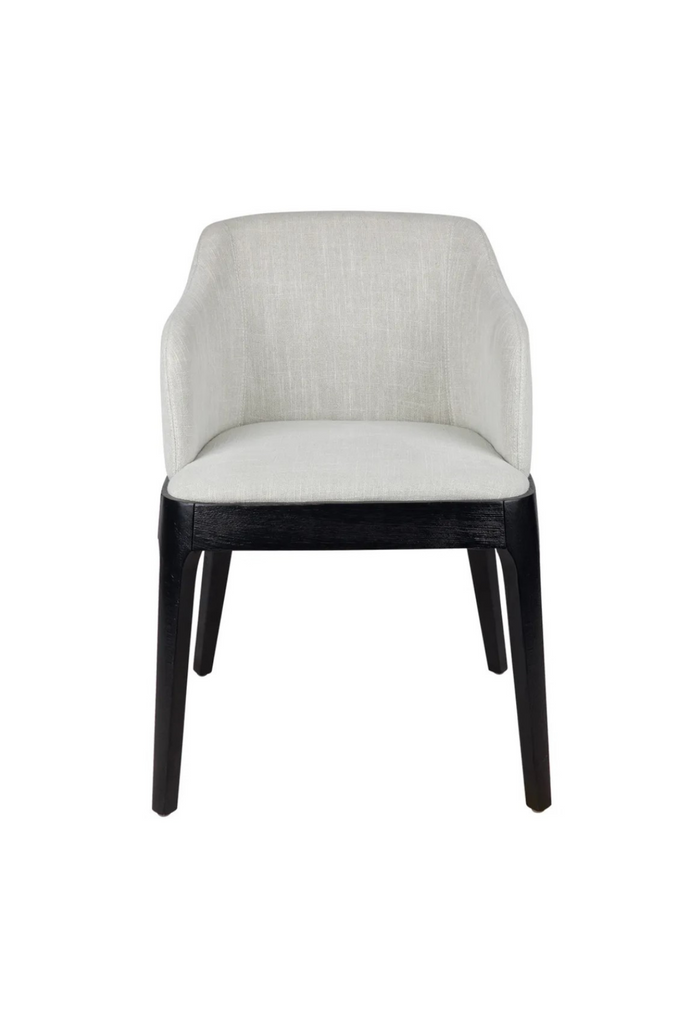 Simple modern linen dining chair with black oak legs