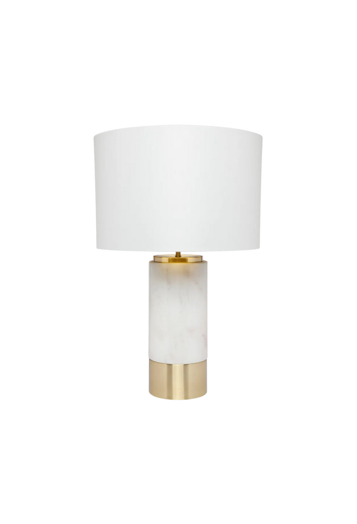 Paca Marble Table Lamp - White with White Shade