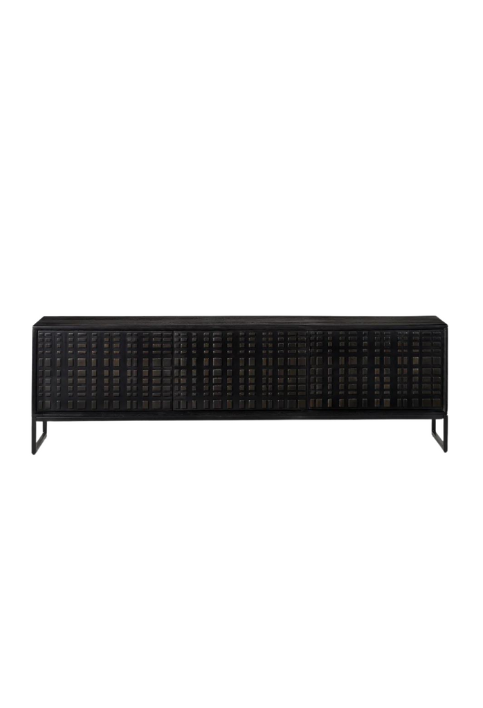 Modern 3 door black wood TV cabinet with textured