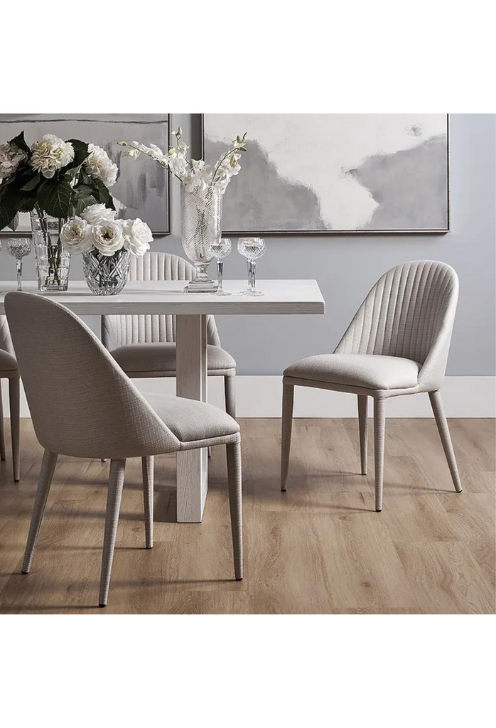 Modern linear paneling curve upholstery dining chair in natural colour