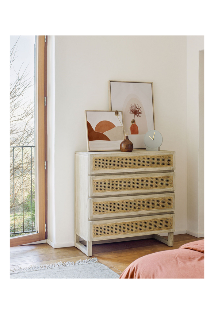 Solid natural wood 4 drawer chest