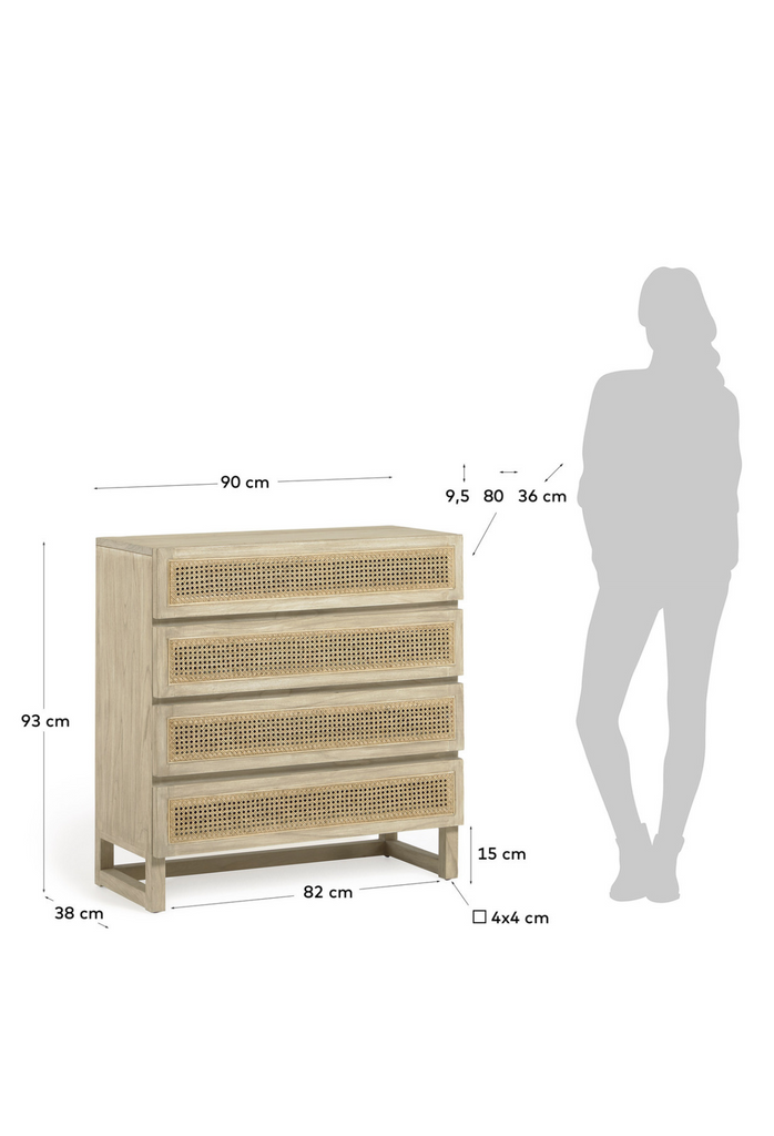 Solid natural wood 4 drawer chest