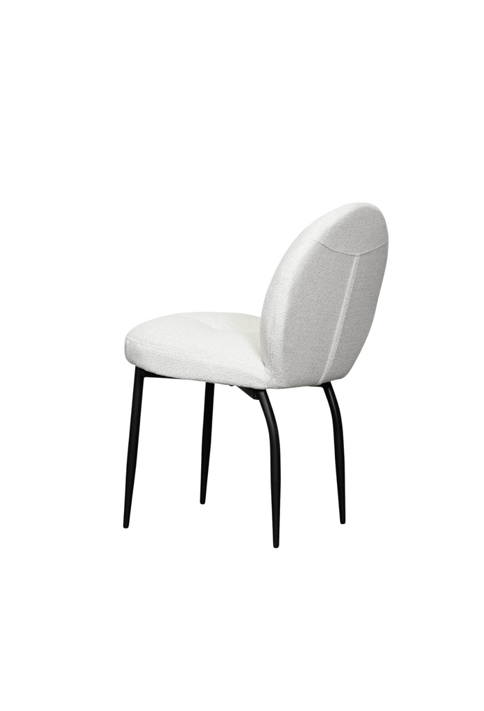Rounded white back dining chair with black metal legs