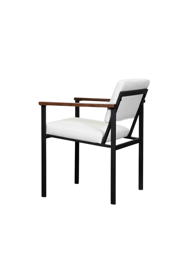 Modern walnut wood base and white favric dining chair