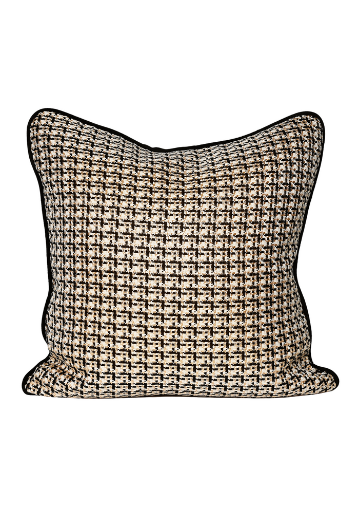 Coco Piped Cushion – Black & Gold Tweed