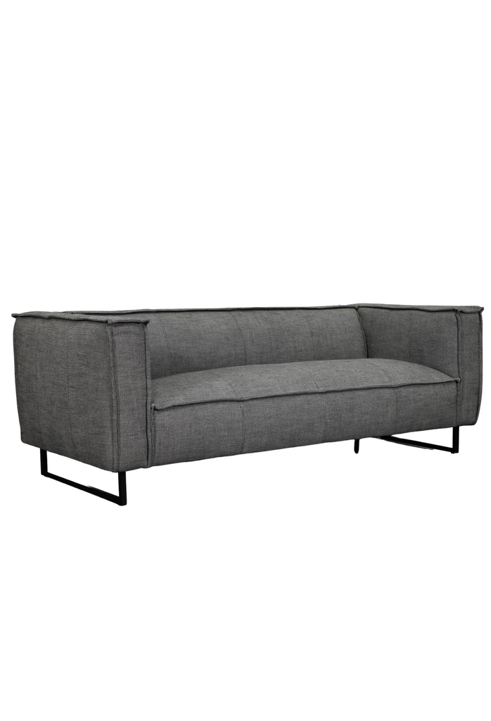 Structured modern dark grey sofa with black metal legs