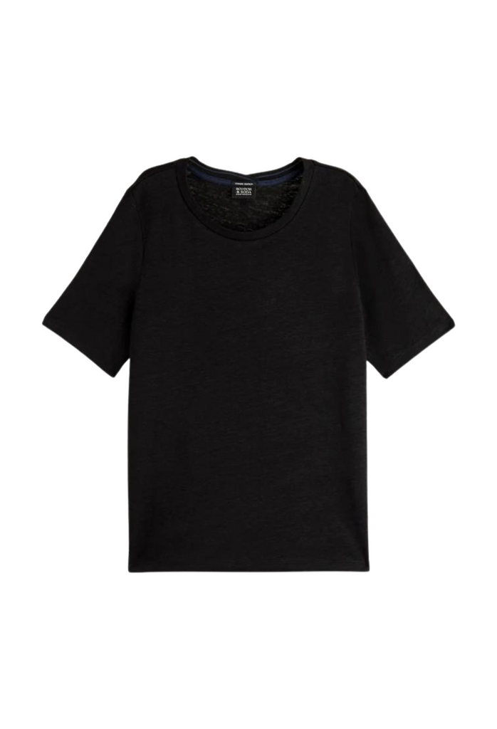 Linen crew-neck T-shirt - Black