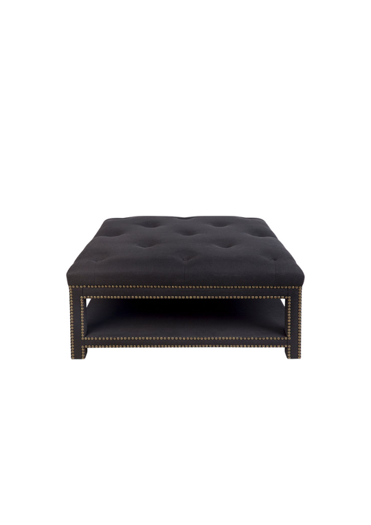Selma Tufted Square Ottoman - Black Linen (Sale)