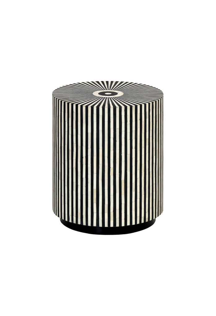 Round black and white bone inlay side table