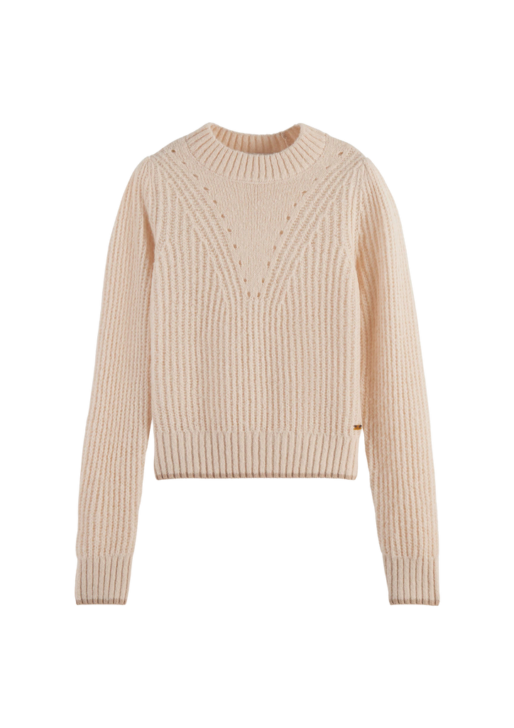 Cream Crewneck Pullover With Puffed