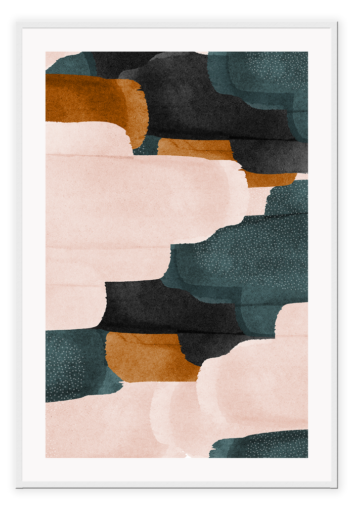 Abstract minimal print with blush rust emerald green and black tones 