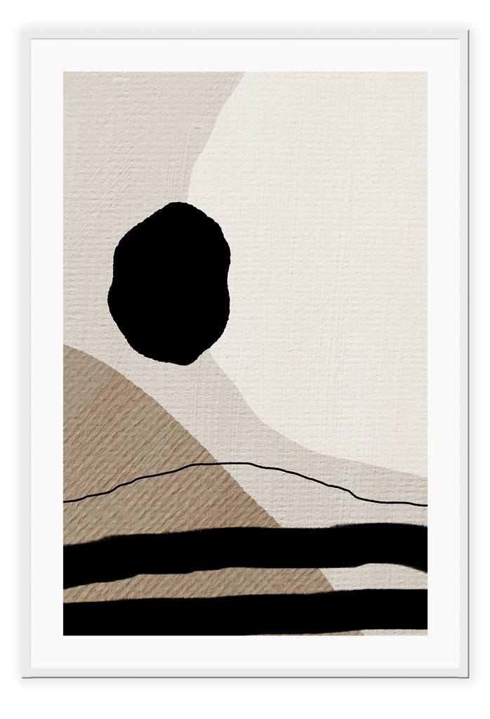 Texture abstract line art beige and black squiggle line print with shape circles black and neutral 