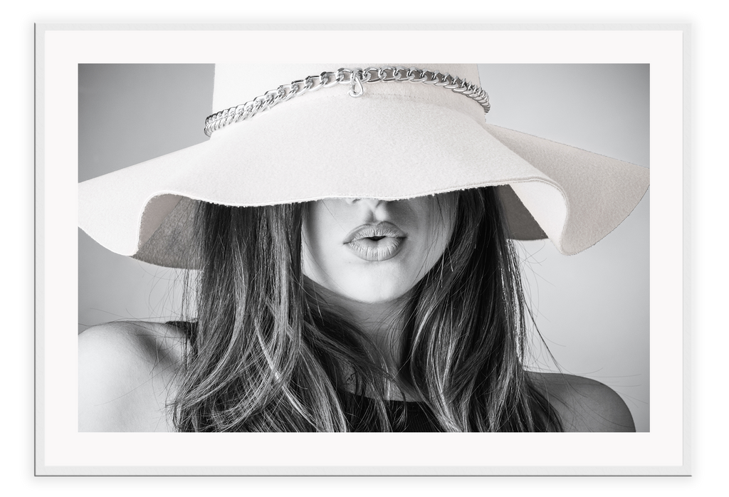 Landscape photography print hat sexy model woman lips black and white