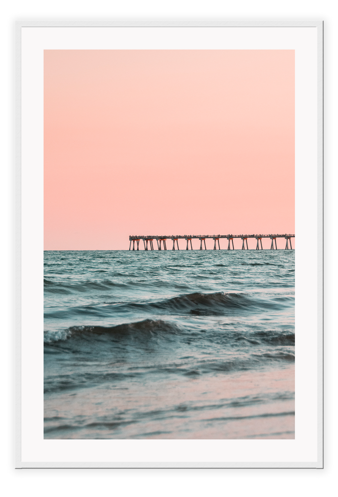 Bridge photography pink background blue ripple wave water ocean sunset pastel