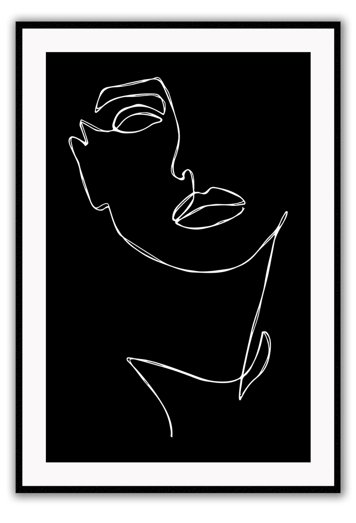 Line art minimal black and white face woman white line face outline