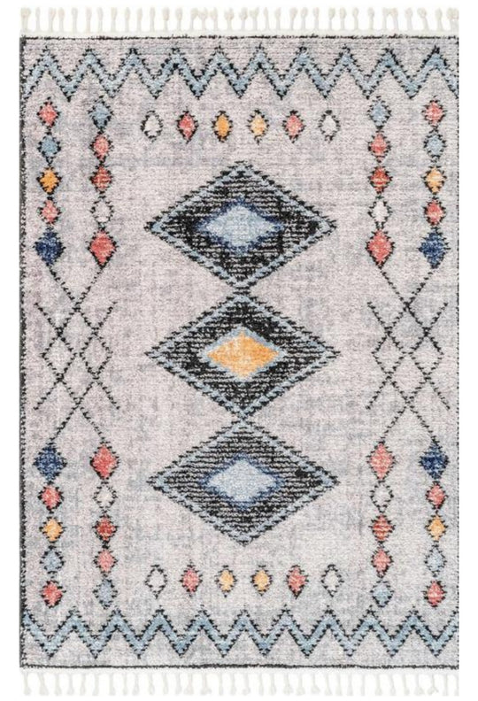Amira Fringed Moroccan Rug - Grey & White