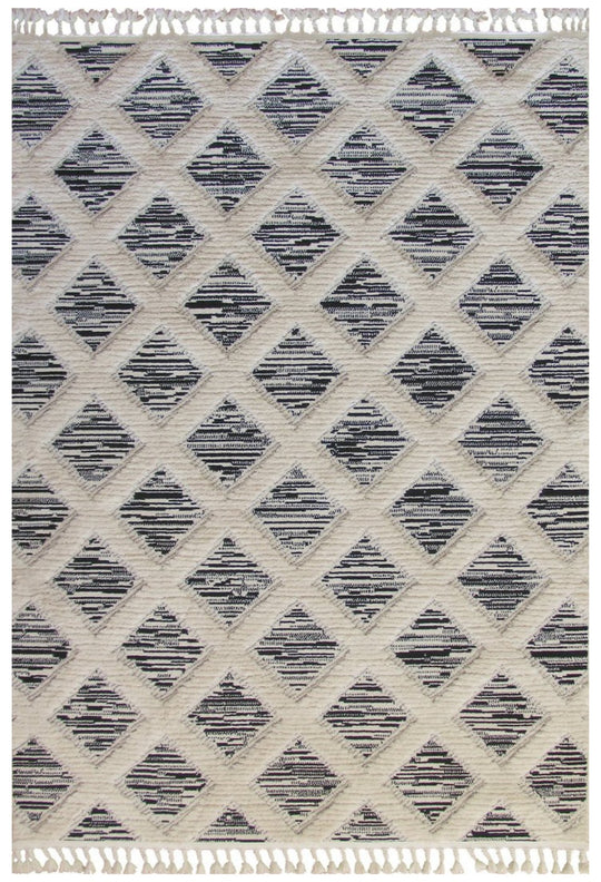 Amsterdam Fringed Moroccan Flatweave Rugs - Black & White