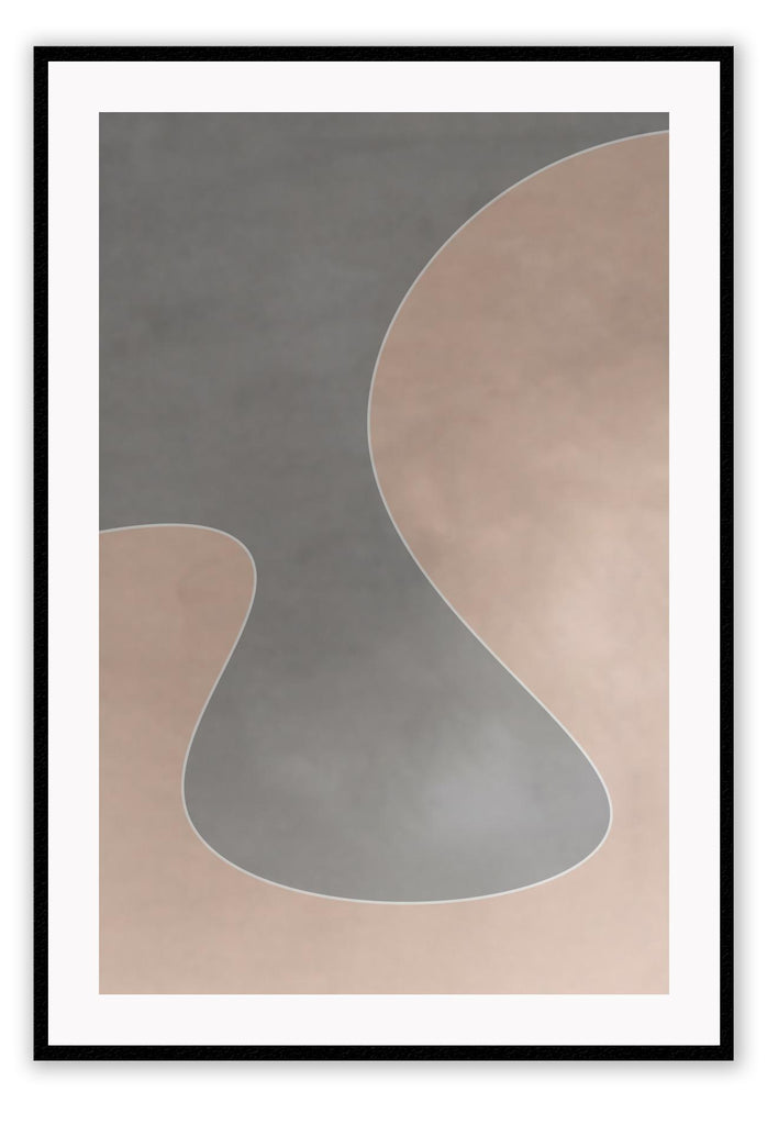 Abstract print with grey tones and curves with texture watercolour 