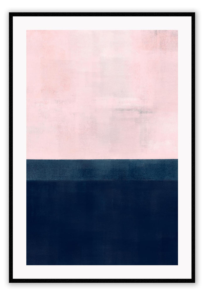 Colour block print with navy dark blue and light pink texture brushstrokes and minimal style 