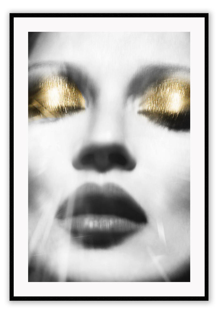 Black and white fashion photography woman gold eyeshadow close-up iconic