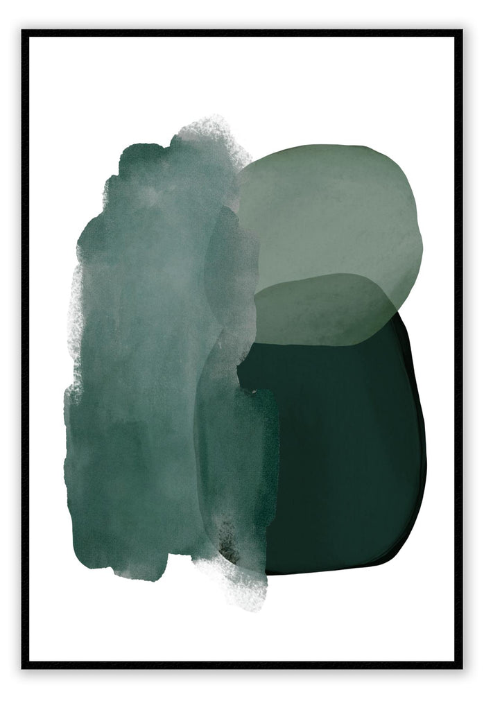 Monochrome portrait emerald green print with watercolour texture shapes and smudge 