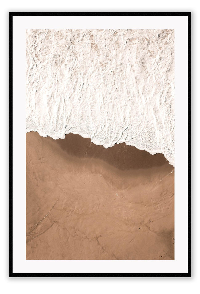 Beach with white wash waves portrait and tan sand with shadows space print 