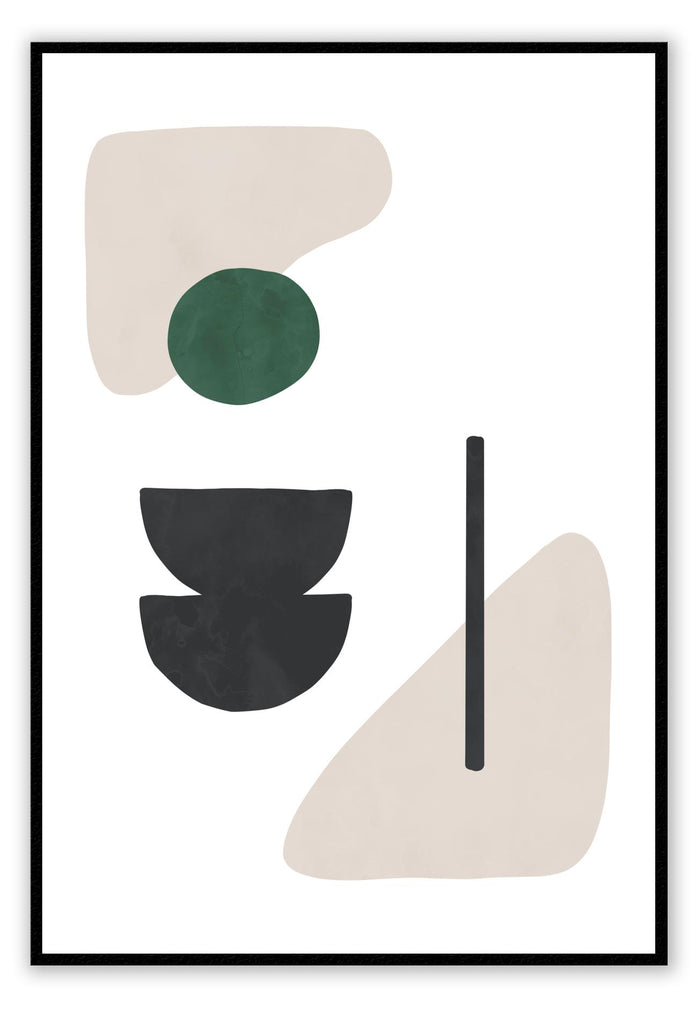 Abstract shapes with emerald green and beige tones natural shapes white black background modern