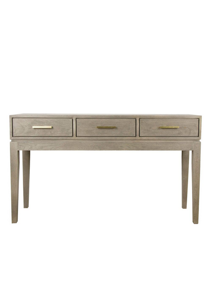 Classic console table desgin made of oak with 3 drawers with brass handles