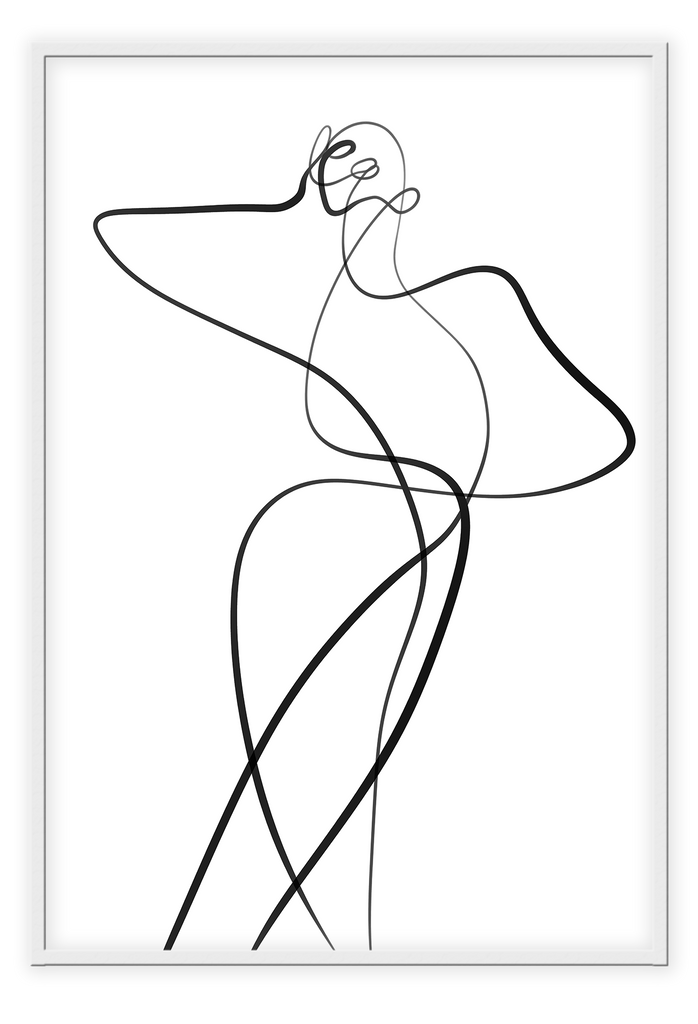 Line art minimal scandi portrait print outline shape woman hand body sexy bedroom black line on white background.