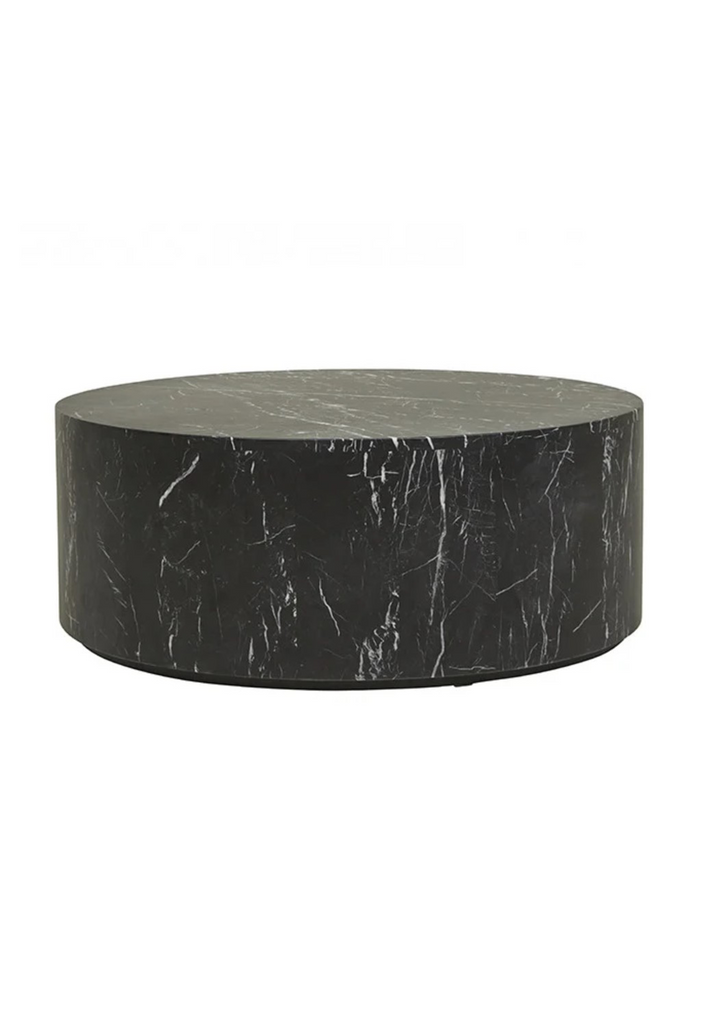 Black Natural Marble Solid Round Coffee Table on a white background