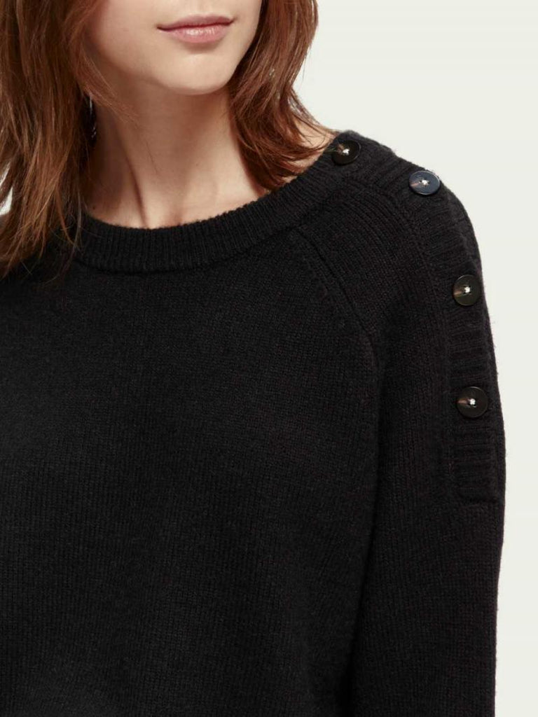 Relaxed Fit Pullover With Buttons - Black Sky