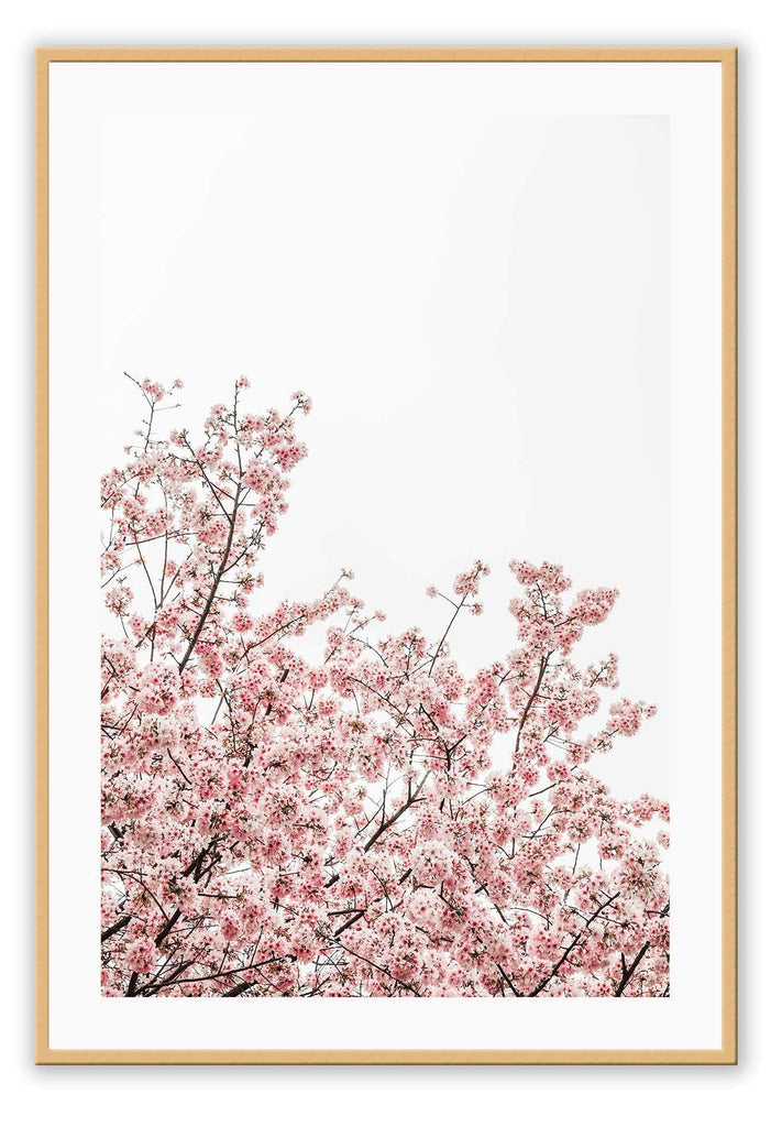A natural wall art with pink tree and blossoms in New York City. 