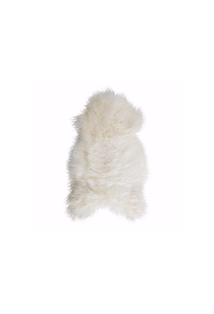 Natural Icelandic Sheepskin Rug Throw in its Organic Shape with Long Hair in White on white Background