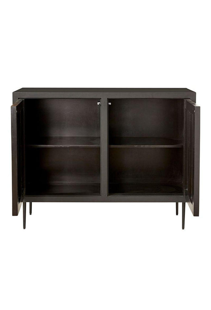 Black Rectangular Sideboard with Two Doors Featuring White Bone Inlay Detailing Creating Eye Catching Drip Pattern