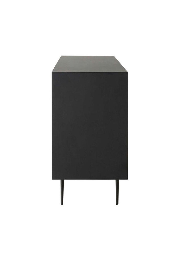 Black Rectangular Sideboard with Two Doors Featuring White Bone Inlay Detailing Creating Eye Catching Drip Pattern