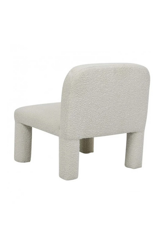 Low Rise Armless Occasional Chair Fully Upholstered in Cream Oat Boucle with Spacious Square Seat on White Background