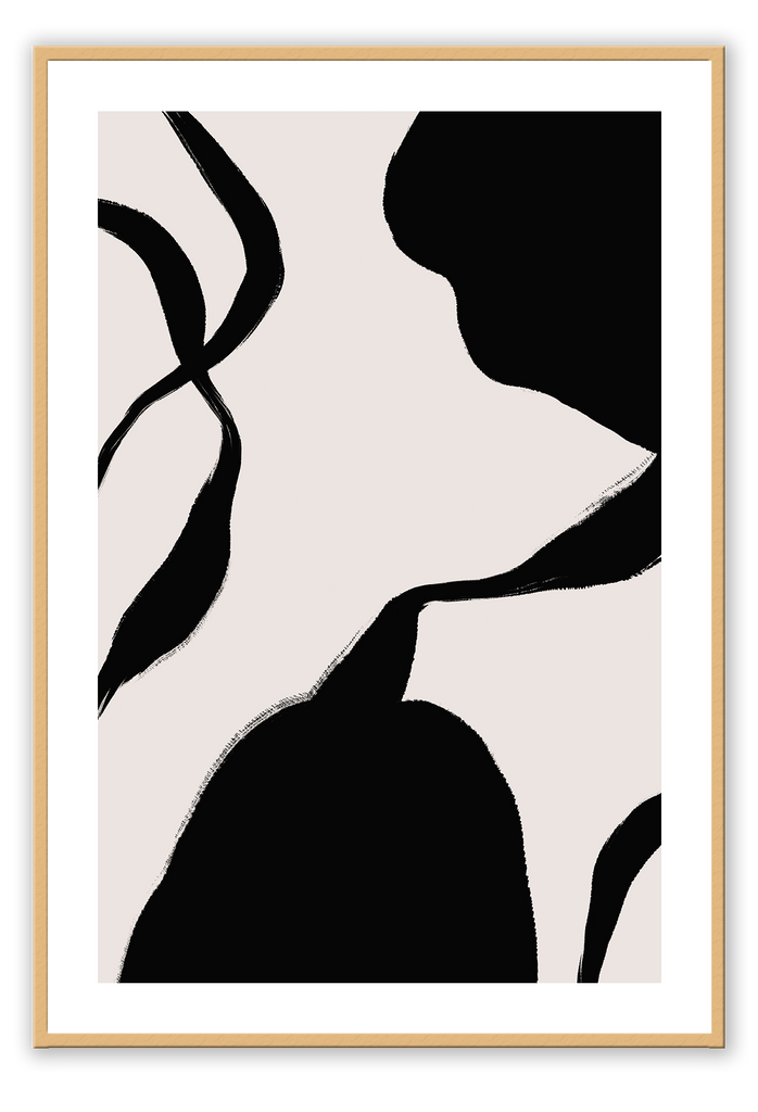 Minimal abstract modern portrait landscape print black large thick uneven lines on a cream background.