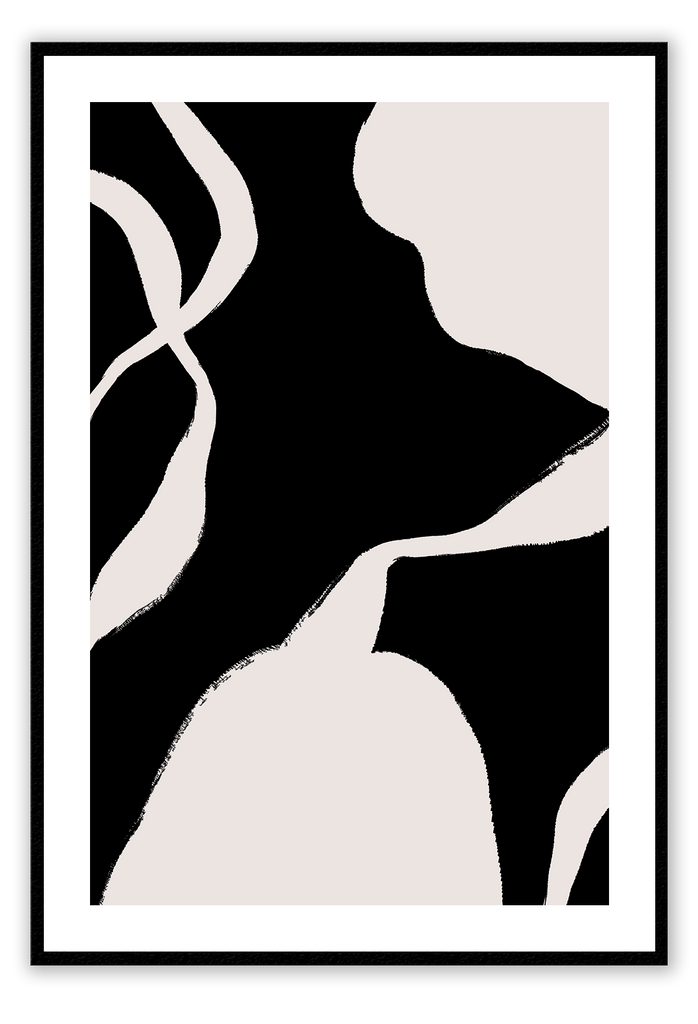 Minimal abstract modern portrait landscape print black large thick uneven lines on a cream background.